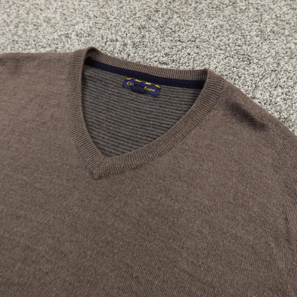 Club Room Sweater Mens XL Brown Knit Merino Wool Blend Pullover V Neck Soft